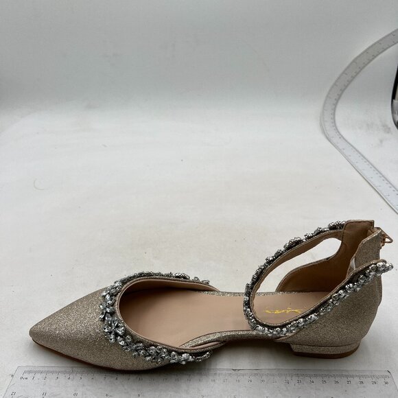 XYD Light Gold Glitter Pointed Toe D'Orsay Wedding Flat Rhinestones Sandal - Picture 2 of 8